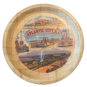 Vintage Atlantic City Genuine Bamboo Tray Tower Miss America Boardwalk Unique